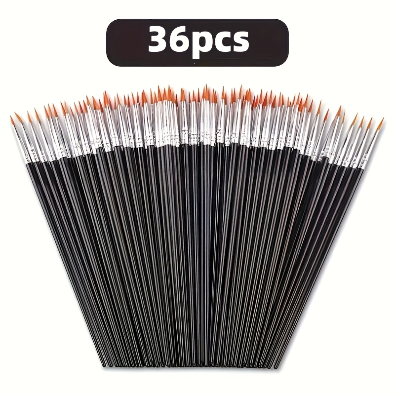 TEMU 36pcs Brushes Nylon Hair, Including Flat And Round Pointed Acrylic Brushes, Suitable For Professional Kits For Oil Painting And Watercolor