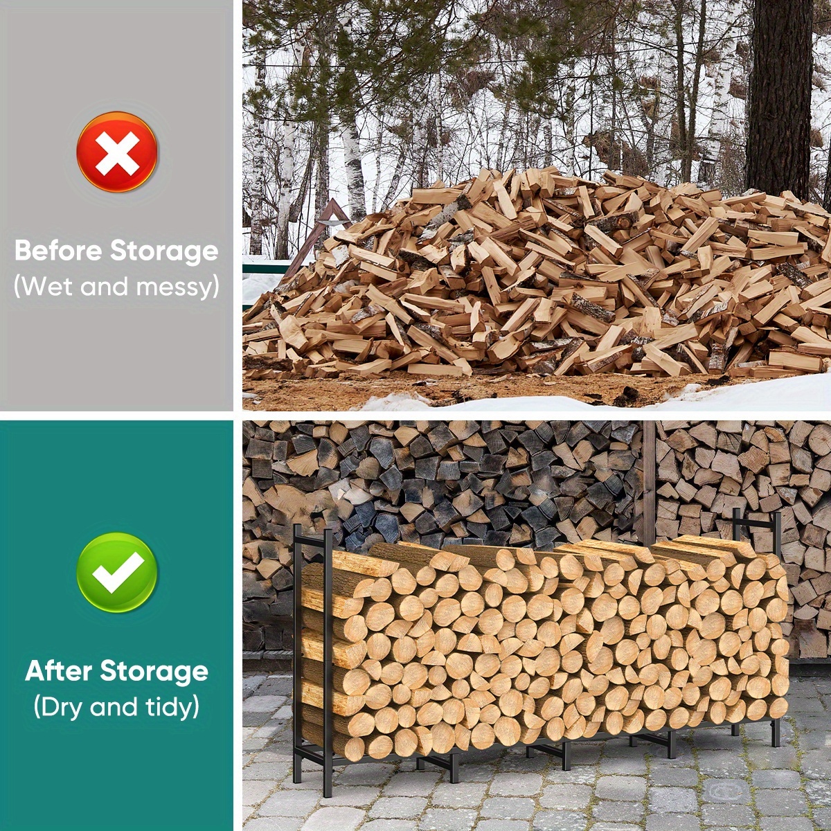 5 4ft heavy duty adjustable metal firewood rack powder coated log stacker stand with sturdy base indoor outdoor wood storage organizer for fireplace large log holder for fire pit mantel holds 16 20 logs no tools assembly Product details 3