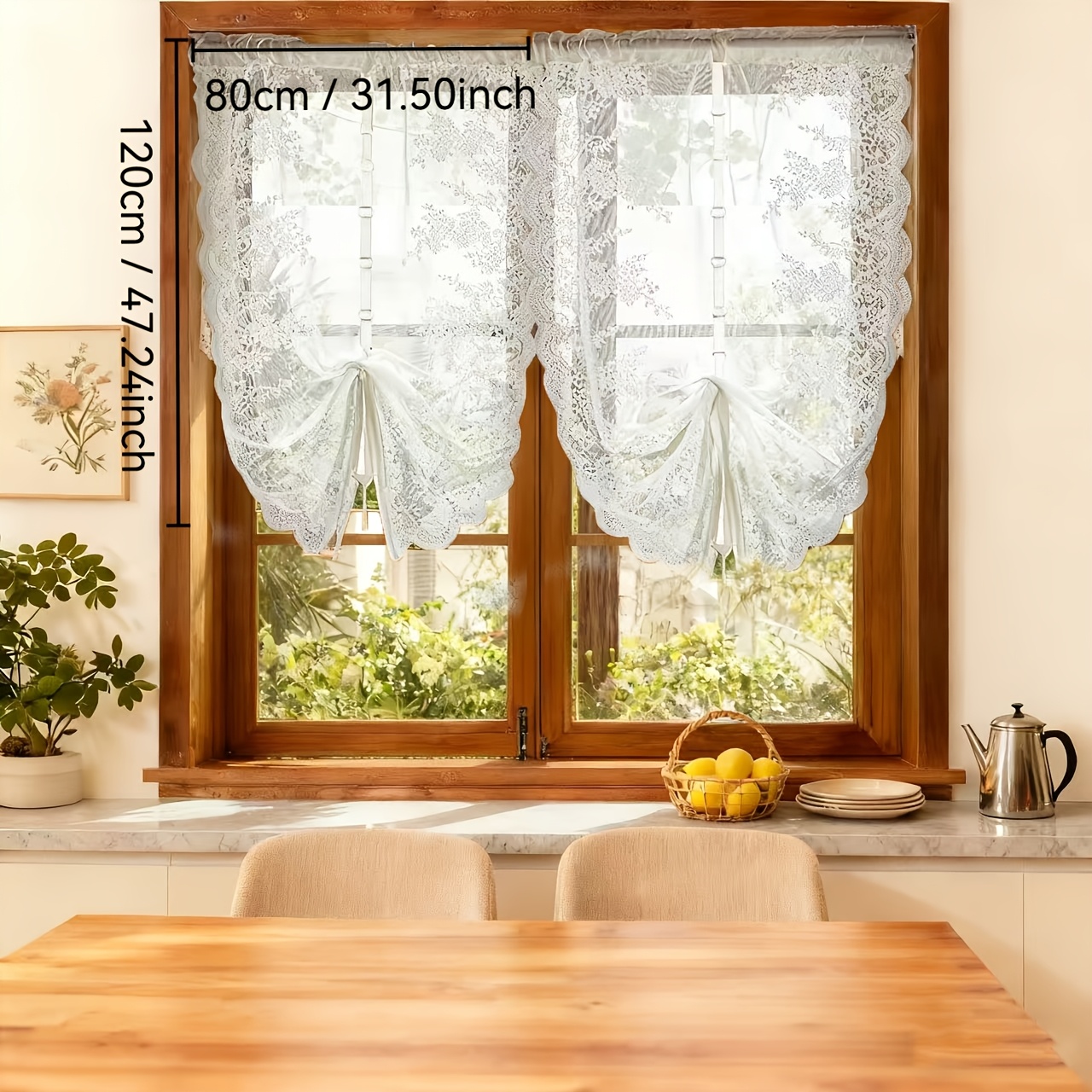 E-shop 2er-Set Kurzvorhänge im französischen Stil mit doppelter Reihe Blumenmuster im Roman-Café-Stil, minimalistisches Design, kleine Vorhänge für