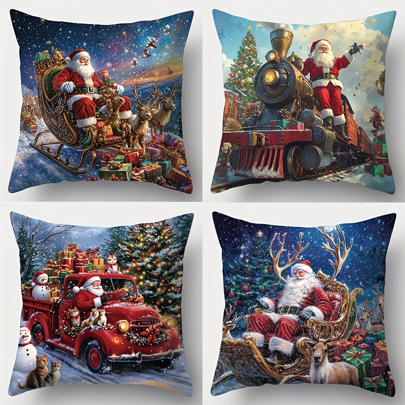 TEMU Lot de 4 taies d'oreiller de Noël pour canapé, salon, extérieur, décorations de Noël (rembourrage d'oreiller non ).