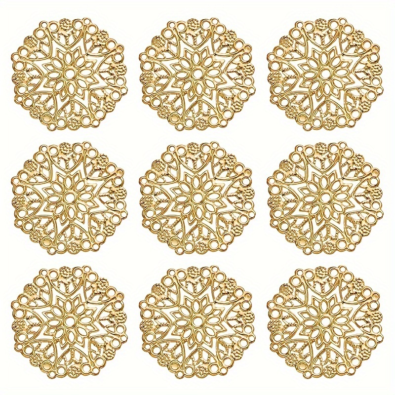 

100pcs Elegant Golden-tone Iron Filigree Charms, 35.5mm Flat Round Hollow Pendants For Diy Jewelry Making - Fashionable Accessories