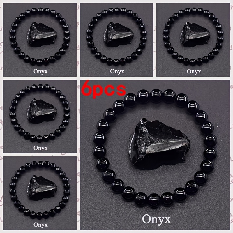 TEMU 6pcs 6pcs (6pcs Suitable For All Occurrences) Bead Bracelets - Bohemian Couple's Matching Black Beads, Stone Gift For &, Wear For Daily Use,
