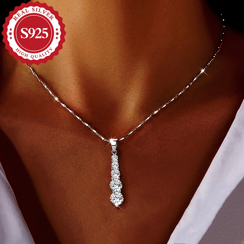 

Sterling Silver 925 Women's Dazzling Cubic Zirconia Teardrop Pendant Necklace, Sexy Bling Style, Party, Gift, Wedding