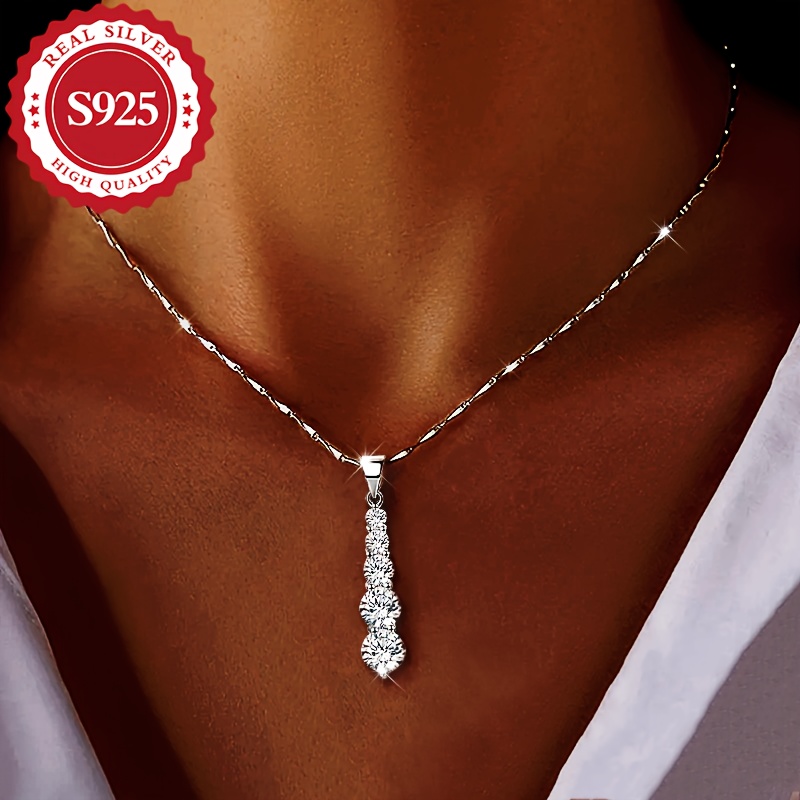 

5 Large Synthetic Zirconia Pear Pendant Necklace For Women, S925 Silver, For Parties, Gifts, Weddings, Low Allergy, 4.2g