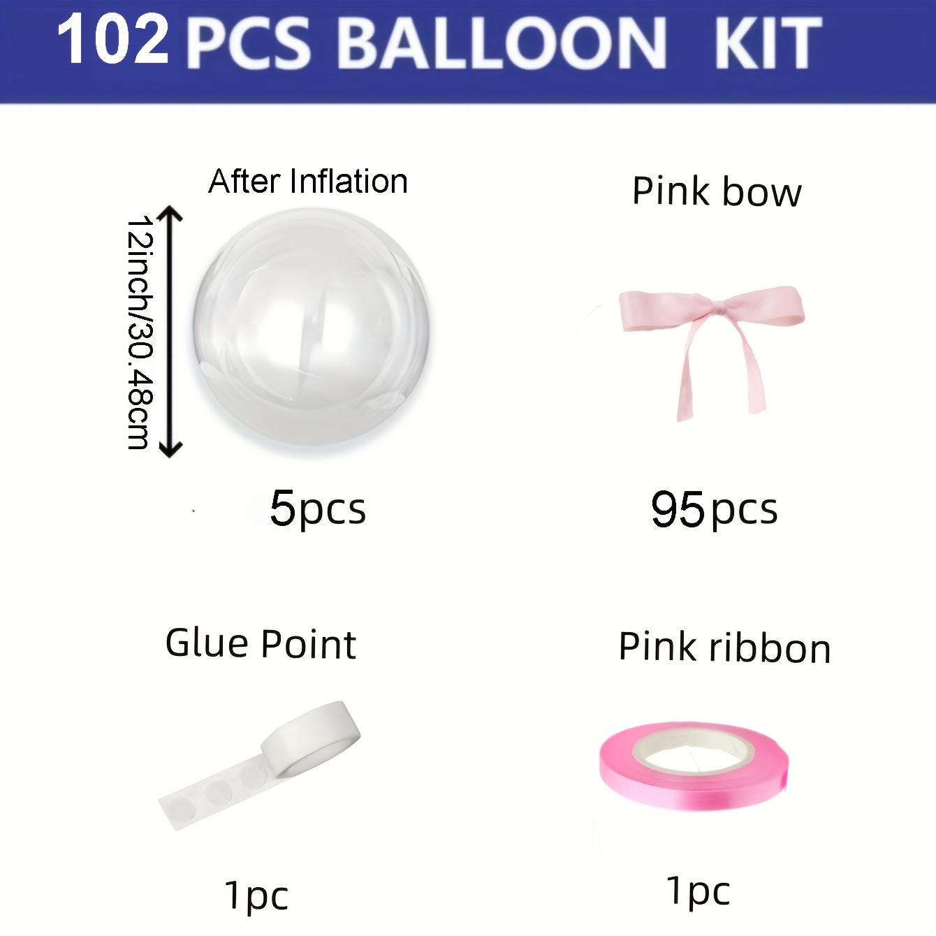 TEMU 102pcs Enormous Transparent Water Balloon Balls, Pink Bow Decorations With Ribbon, Glue Kit, Camping Theme Party Decoration, Graduation Bride