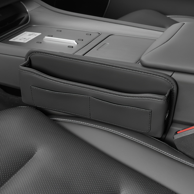 Image of Car Interior Accessories - Multifunctional Car Seat Box, Pupu Leather Texture Storage Bag For Center Console With Multi-card Slot Design, Universal Fit For Driver And Passenger Side