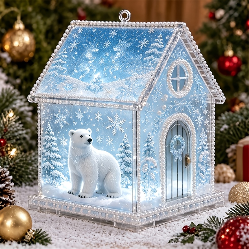 TEMU Kit de maison en acrylique à peindre au diamant et à 3D , lot de 1, ensemble de peinture au diamant , ornement de bureau , décoration de Noël ,