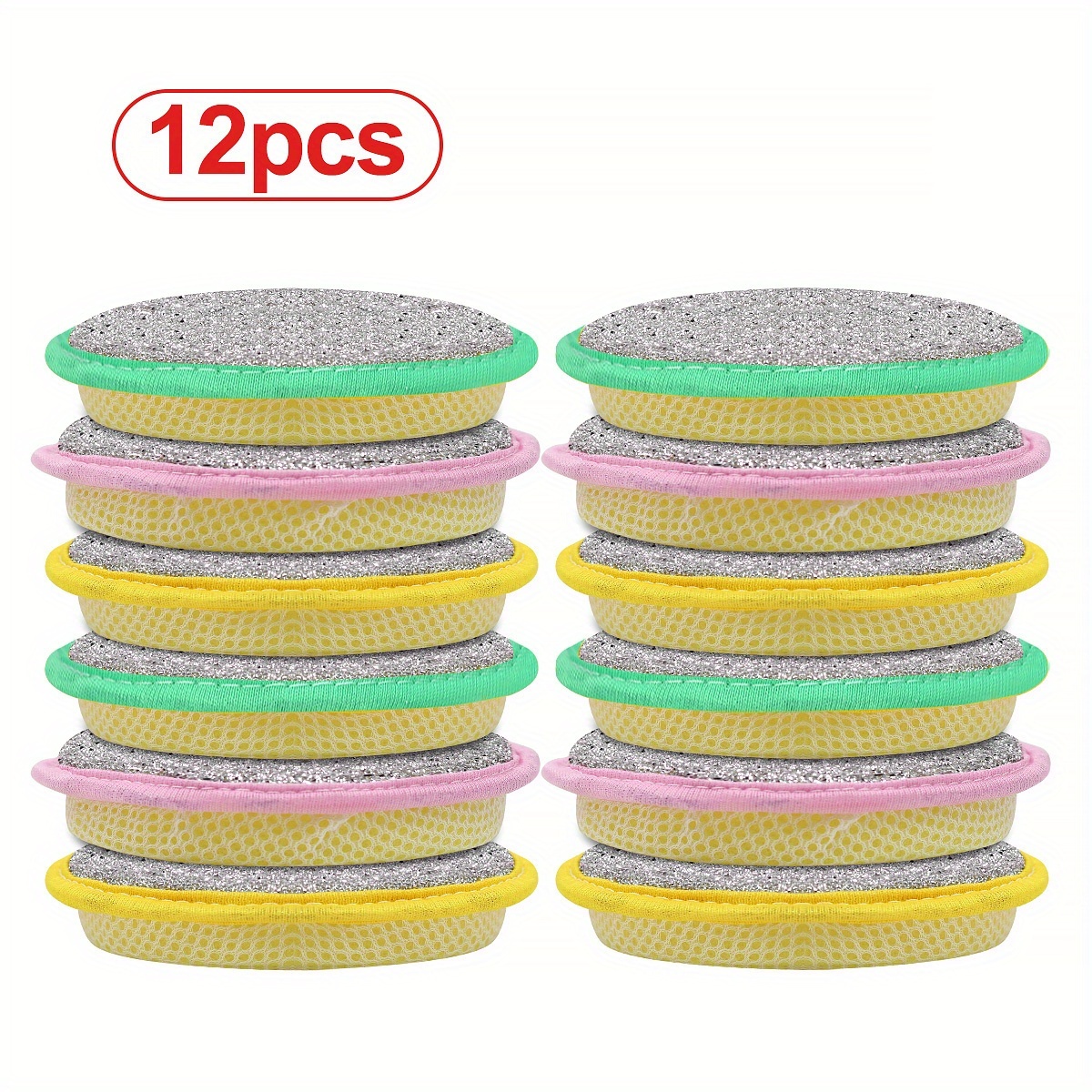 Image of 6/12pcs Double-sided Magic Dishwashing Sponge Brush - Pot And Dish Cleaner With Stain Eliminating Power - Durable, Absorbent Kitchen Cleaning Towel For Grease-free Foaming Surfaces Random Color
