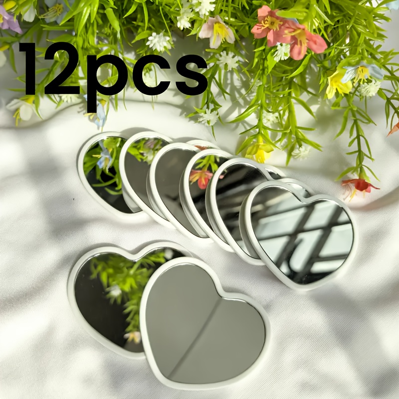 E-shop [Anpassbar] 12 Stück herzförmige, tragbare Spiegel - Pink, Weiß, Schwarz, einfaches, kompaktes Design, kompakt und leicht, geeignet für Reisen,