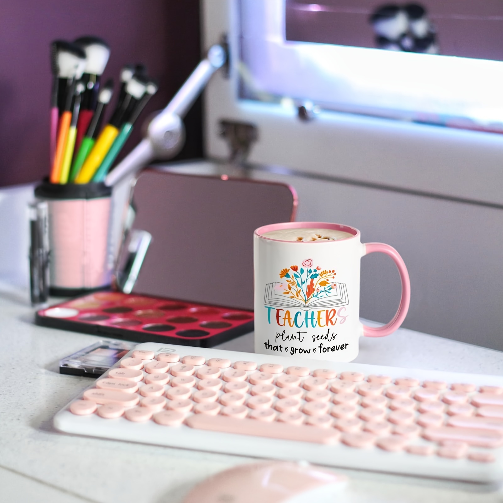 

Inspirational Teacher Appreciation Coffee Mug - 11oz Ceramic Cup With Pink Handle & Rim, "teachers Plant That Grow " Quote, - Ideal For Christmas, Birthday, Thanksgiving Gifts