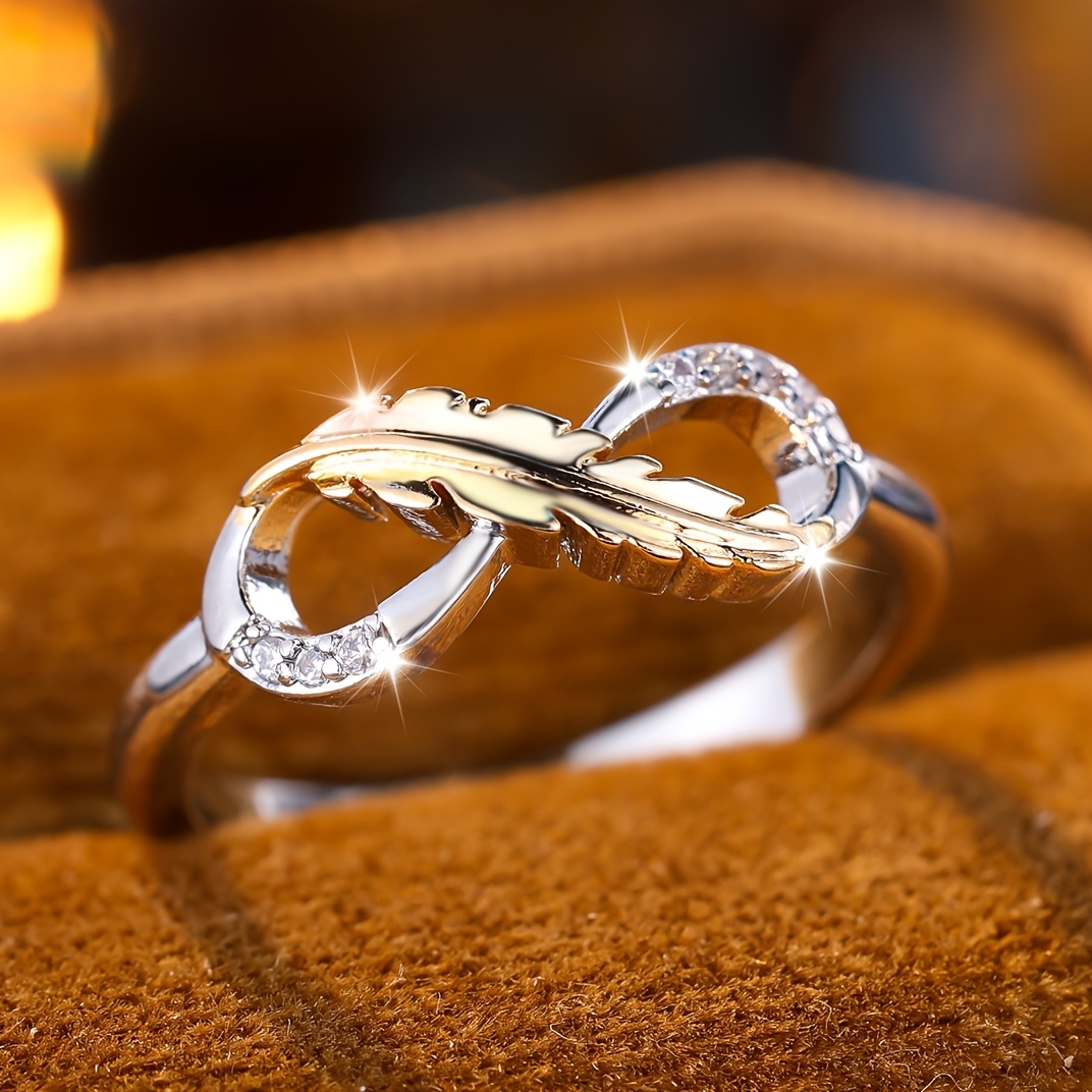Infinity Feather Ring for Women Stylish Copper Band with CZ