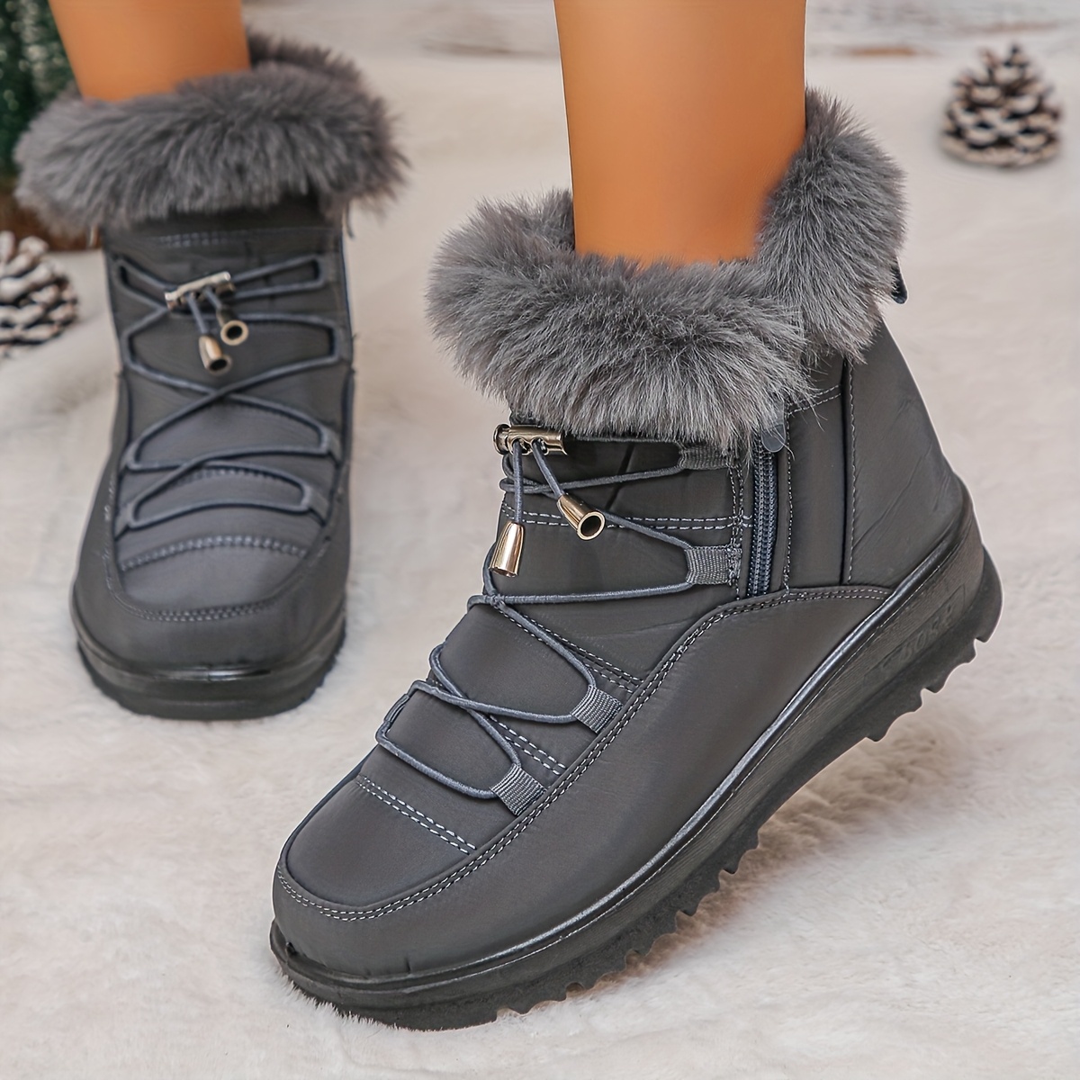 fleece lined warm womens snow boots new style for autumn and winter 2025 roman lace up   calf boots flat soled womens snow footwear 5 5 dark gray 6