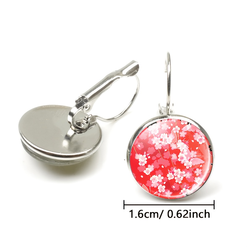 2pc Cherry Blossom Floral Design Round Earrings Set