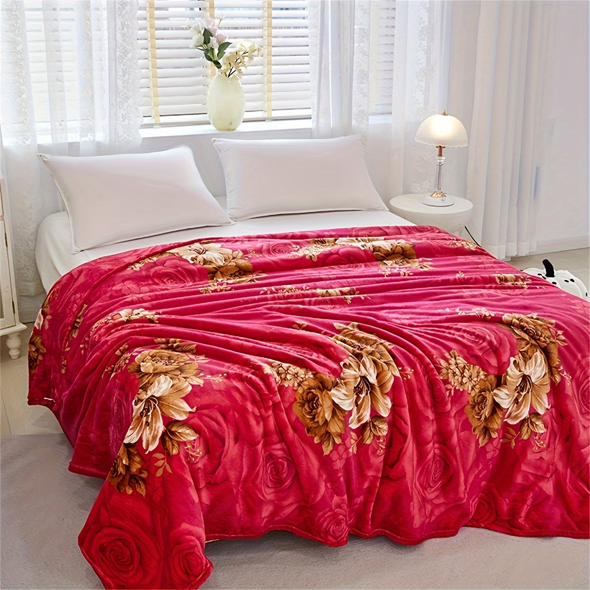 contemporary style soft warm knitted floral blanket with   design   multipurpose polyester bed blanket machine washable flower pattern with embellished features details 13