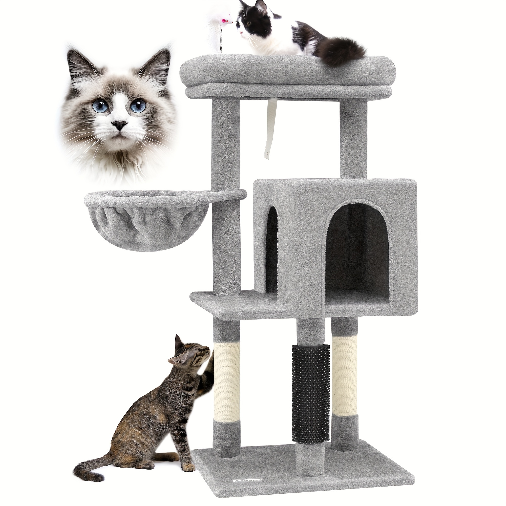 

F46b Cactus Cat Tree, 46-inch Cat Tower For Indoor Adult Cats, Cat Condo With Large Top Perch, Hammock, Scratching Posts, Cat Self Groomer, Cat Tree And Tower For Large Cats