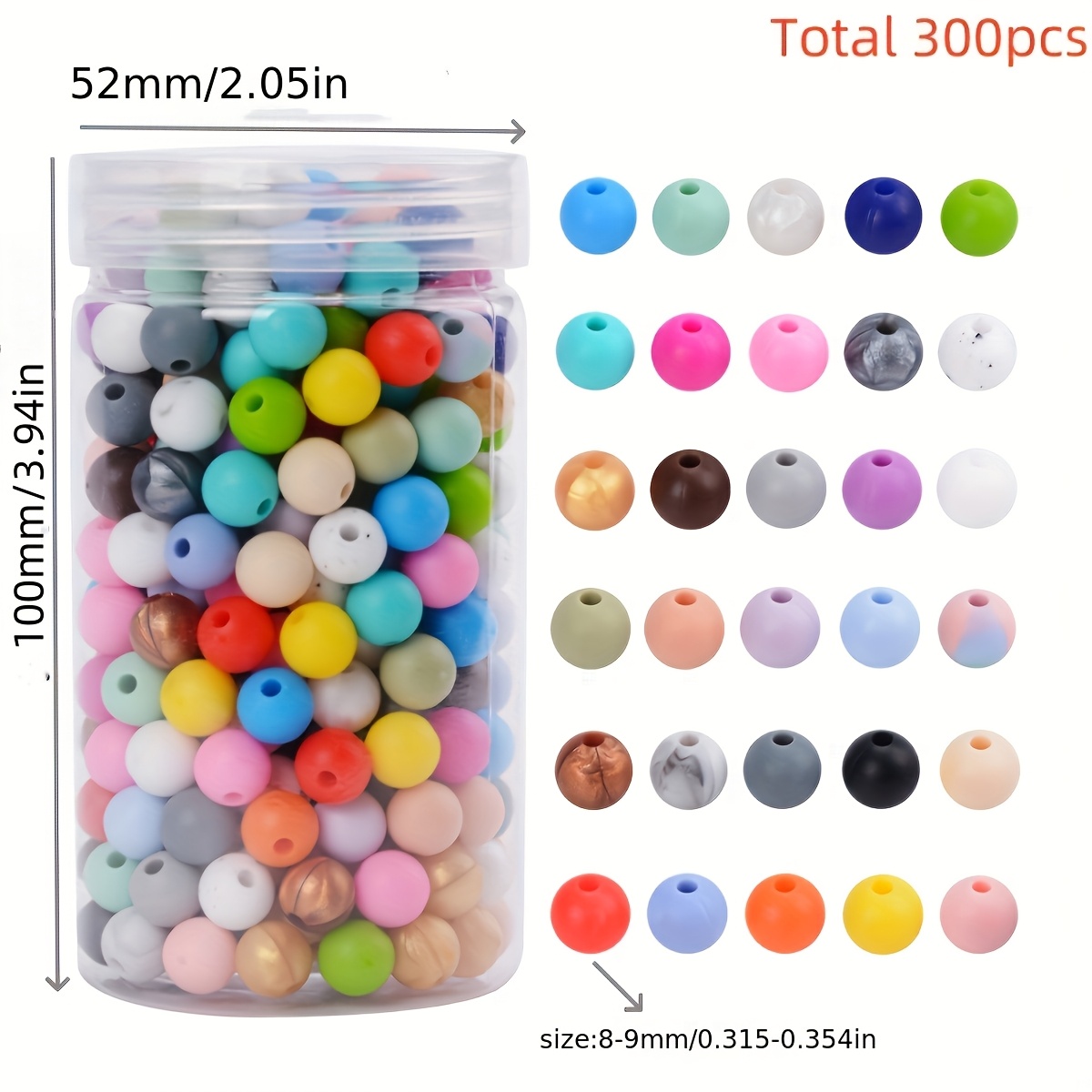 Image of 200/300pcs 9mm Silicone Round Beads, 30 Colors With Storage Jars, Red, White, Black, Pink, Blue, Green, Random Colors Mixing Jewelry Making Diy Handmade Keychain Necklace Bracelet Decorative Beads