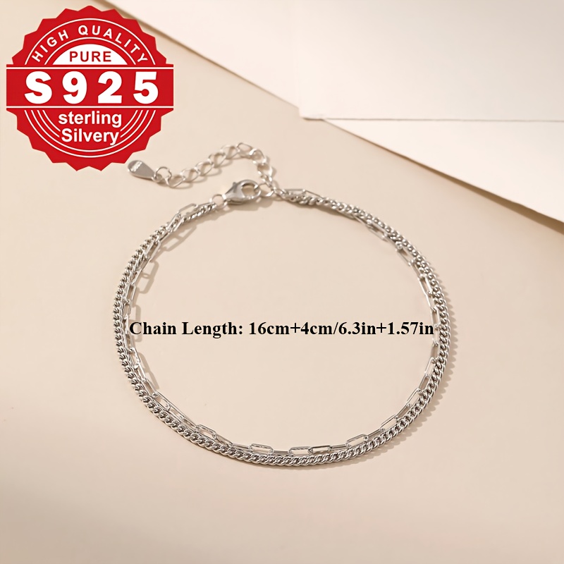 S925 Sterling Silver Women's Bracelet Double Layer Mixed Chain