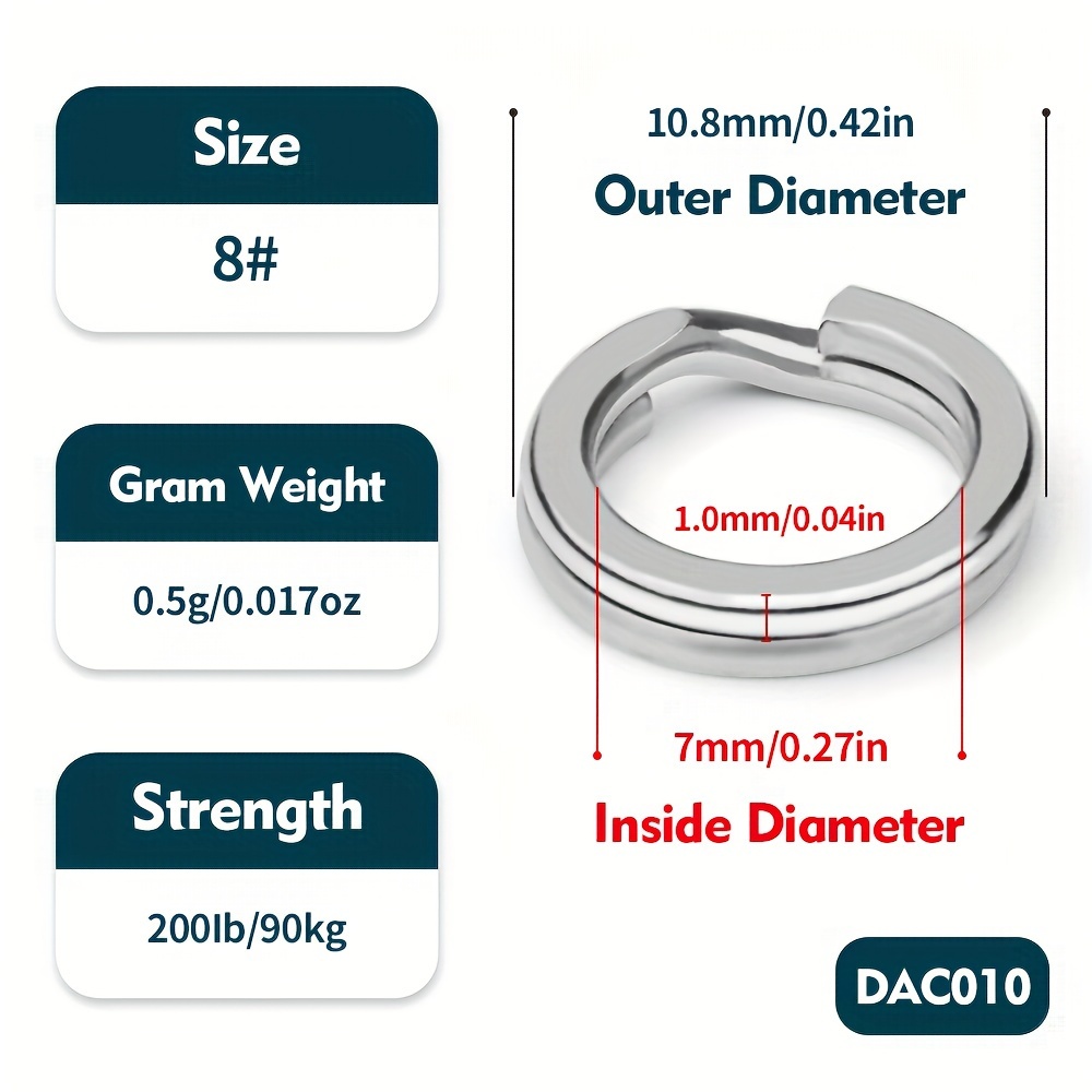 30pcs Split Rings Fishing Stainless Steel Lure Rings Saltwater Terminal Tackles Split Rings Fishing Connectors Snap Rings, Size:0#-8#