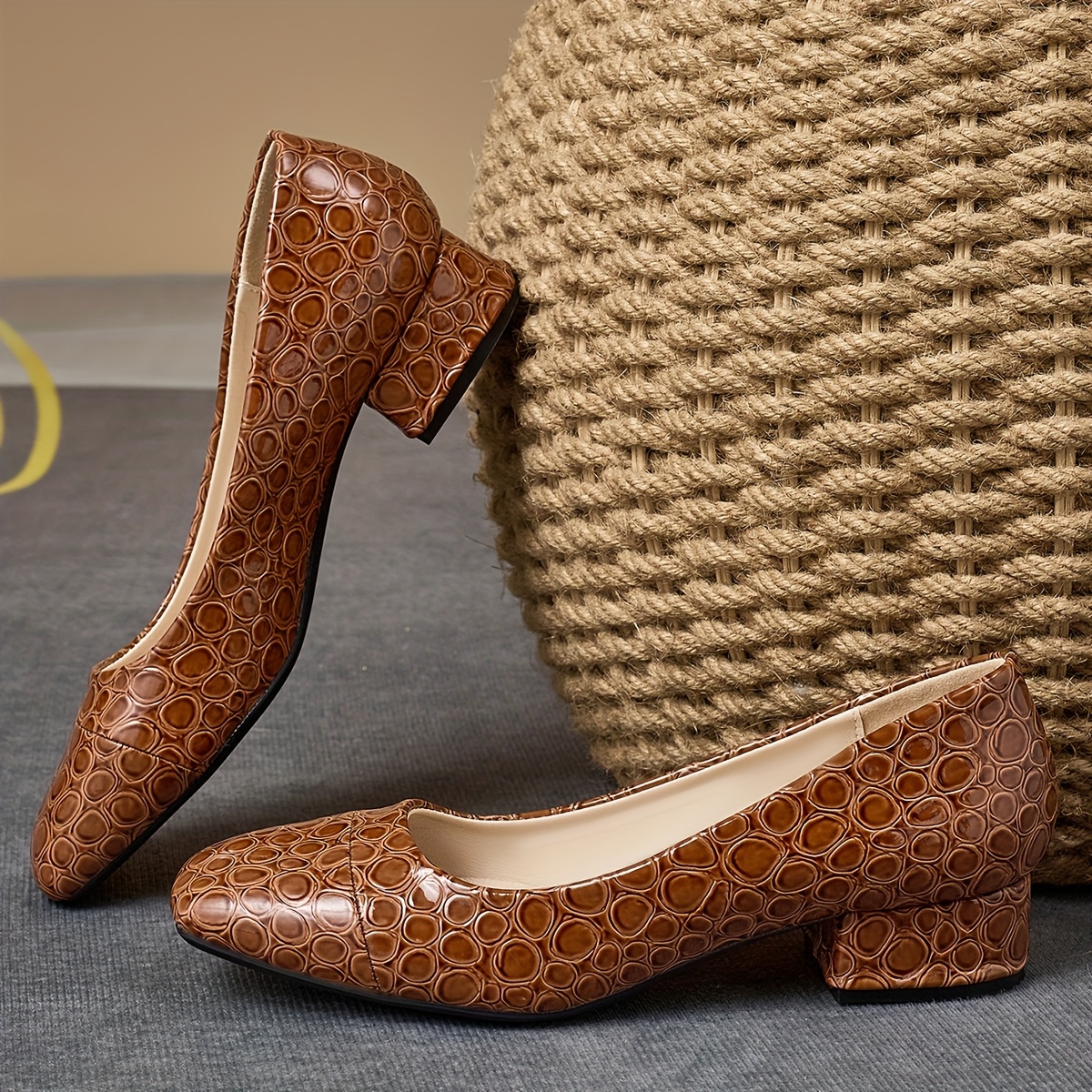 zapatos tacón cuadrado marrones mujer cubierta Temu Mexico