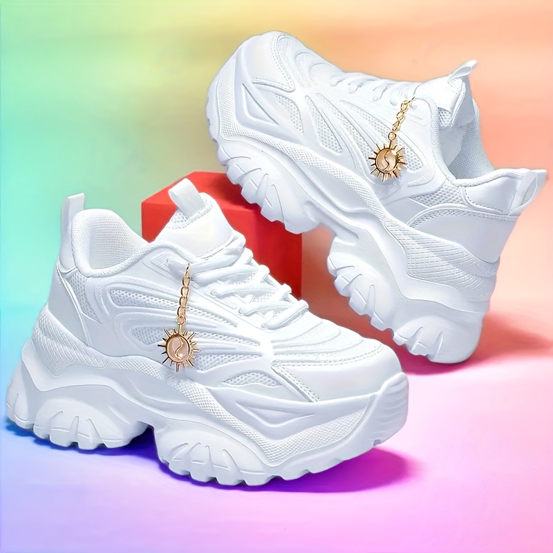 Damensneaker mit 5,99 cm Plateauabsatz – Atmungsaktives Mesh  Stoffobermaterial, EVA-Gel-Sohle *-Design, Schnürung im Skate-Stil für  Bequeme