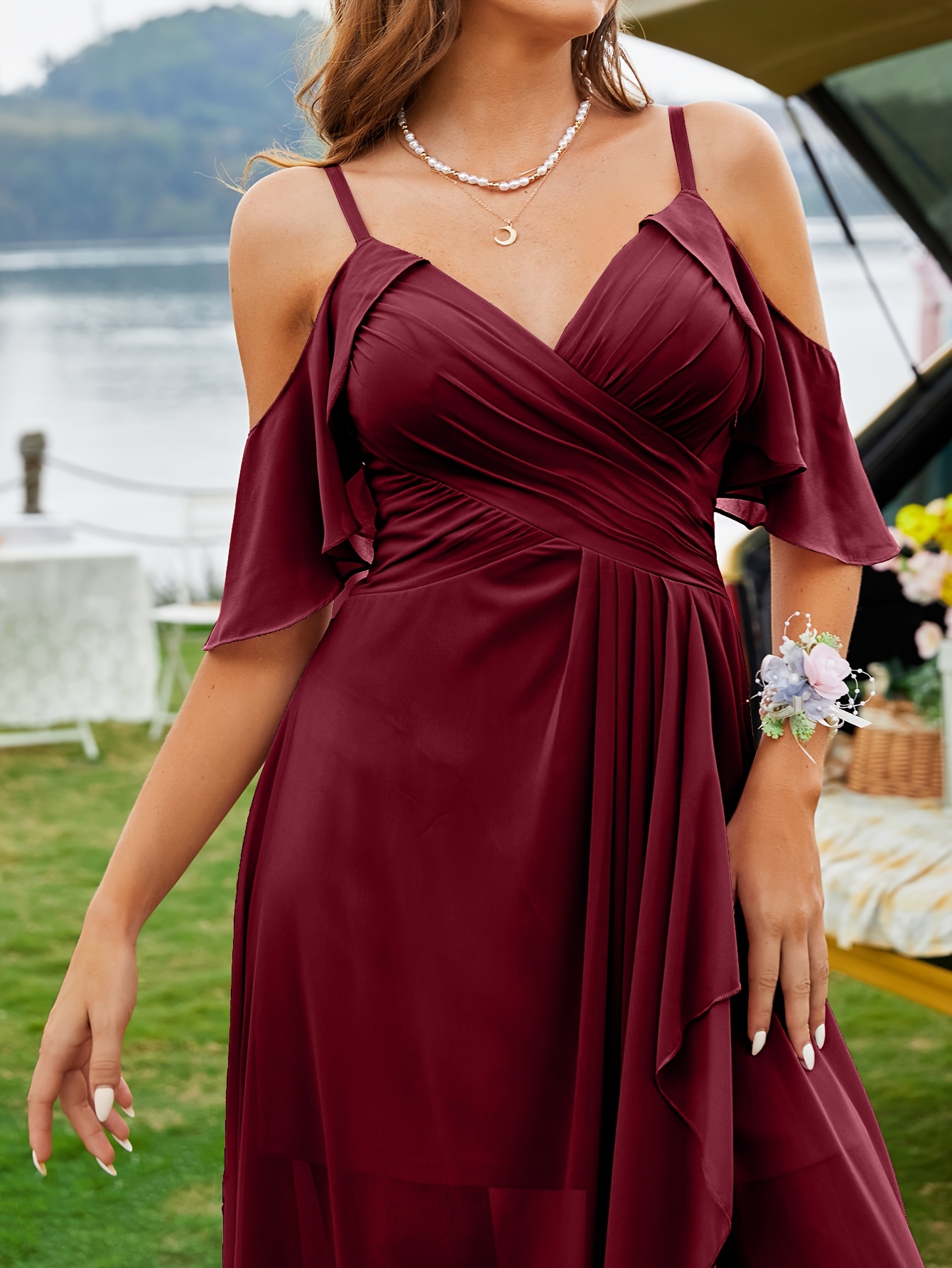 off shoulder burgundy bridesmaid dress Burgundy Pink Navy Stunning Mermaid Off Shoulder Bridesmaid Dresses with  Train, MB114