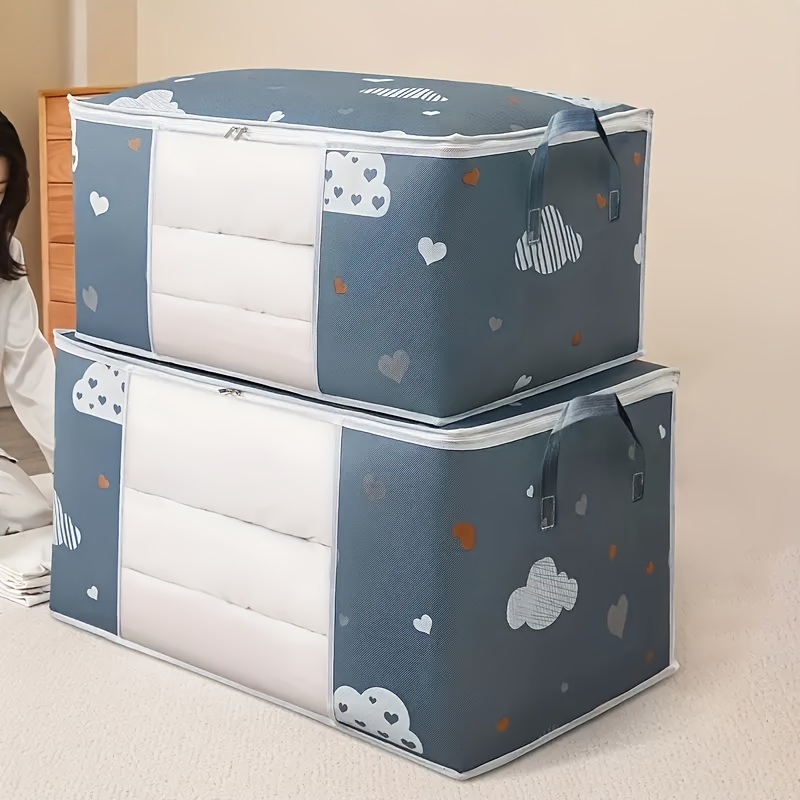 

Contemporary Cartoon Pattern Under-bed Storage Bag With Handles, Clear Window, Zipper Closure, Waterproof Multipurpose Organizer For Bedding, Clothes, Duvets - 1pc