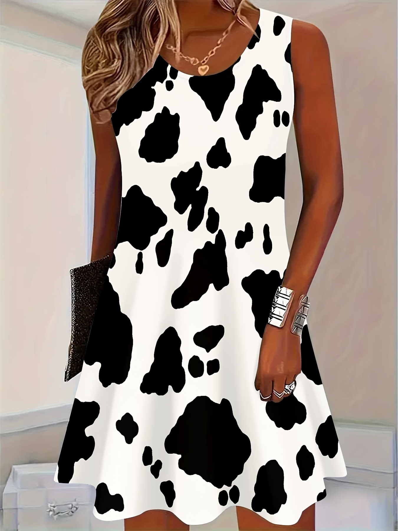 cow print formal dress Cow Print Long-Sleeve Bodycon Midi Dress Black White / XLarge