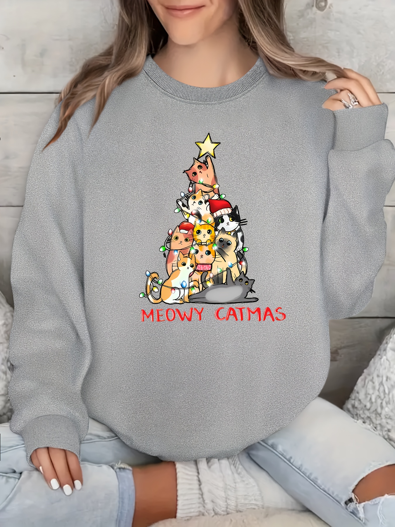 women's christmas graphic print crew neck Temu Germany