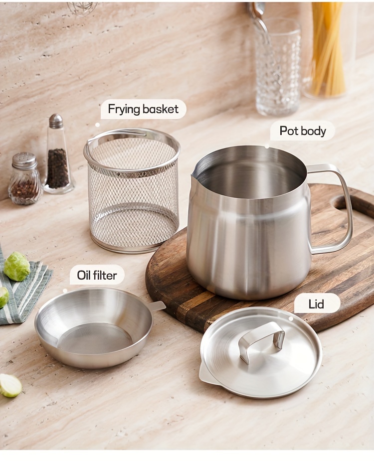   stainless steel multi functional oil filter pot with frying basket strainer   kitchen essential details 18