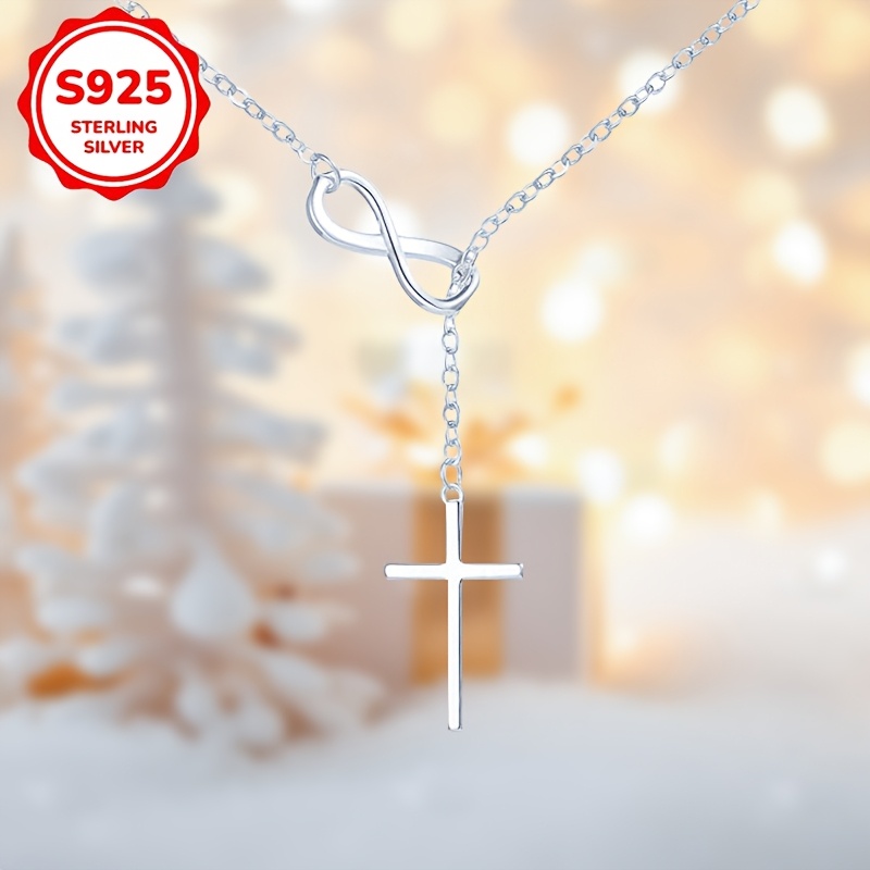 luxurious s925 pure sterling silvery infinity cross pendant necklace hypoallergenic 4 5g vacations and for valentines day with elegant design and shimmering womens jewelry details 5