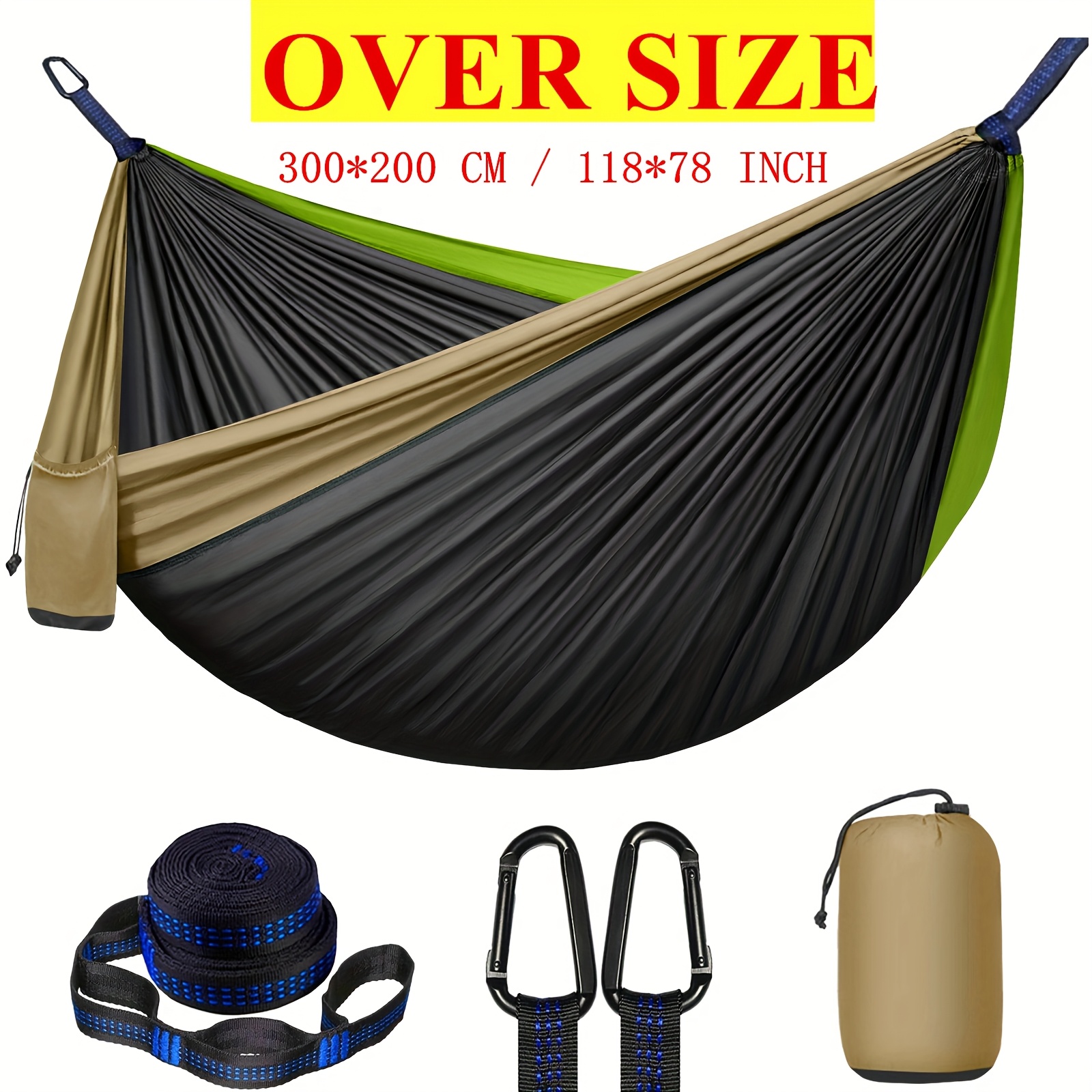 TEMU Hamac de camping double extra large, 3 mètres de long et 2 mètres de large (300*200Cm), ou petite taille (260X140Cm). sangles d'arbre de 2