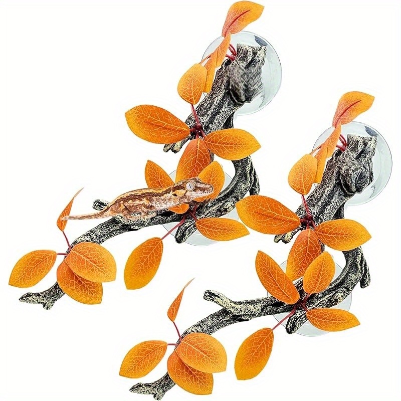 2pcs Resin Reptile Climbing Branches with Suction Cups - Realistic Frog Terrarium Decor for Corn Snakes, Lizards, Bearded Dragons & Geckos - Durable ABS Material,   Use, Reptile Tank Accessories, Natural Look, Detailed  