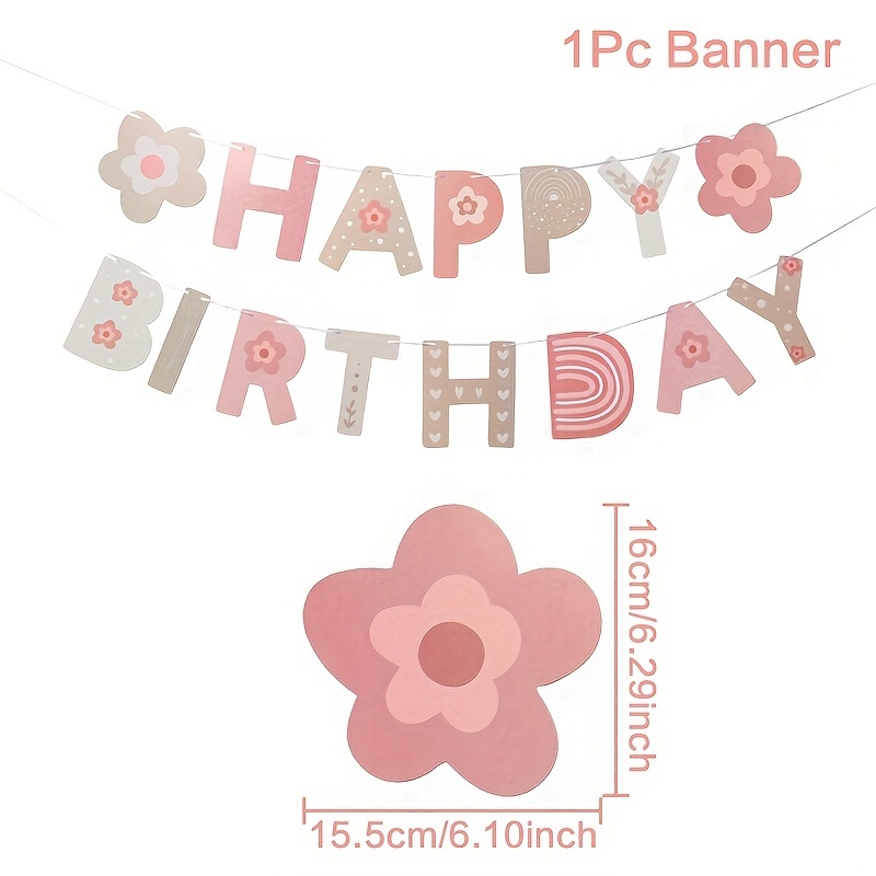 Image of 1pc,bohemian Style Pink White Hanging Banner,happy Birthday Party Decor Hanging Flag,boho Birthday Party Banner Pull Flag, Paper Banner Garland