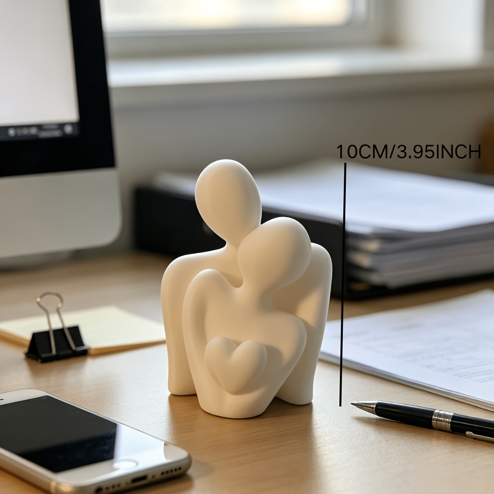 TEMU Ornement de sculpture de couple blanc en étreinte, texture mate et délicate, de cœur d'étreinte et guérissante, convient pour , la table de