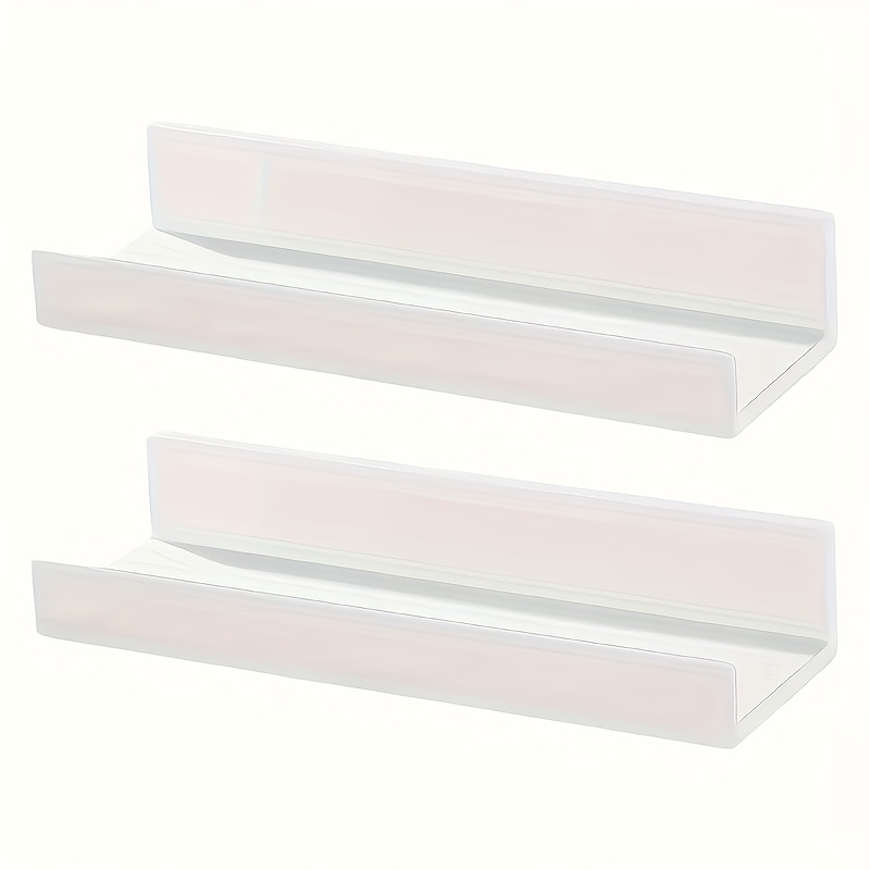 TEMU 1/2pcs - 26.92cm Floating Plastic Wall Shelf Set With Adhesive Strips And Non-slip Edges, Small Picture Display Shelf For Bedroom, Bathroom,