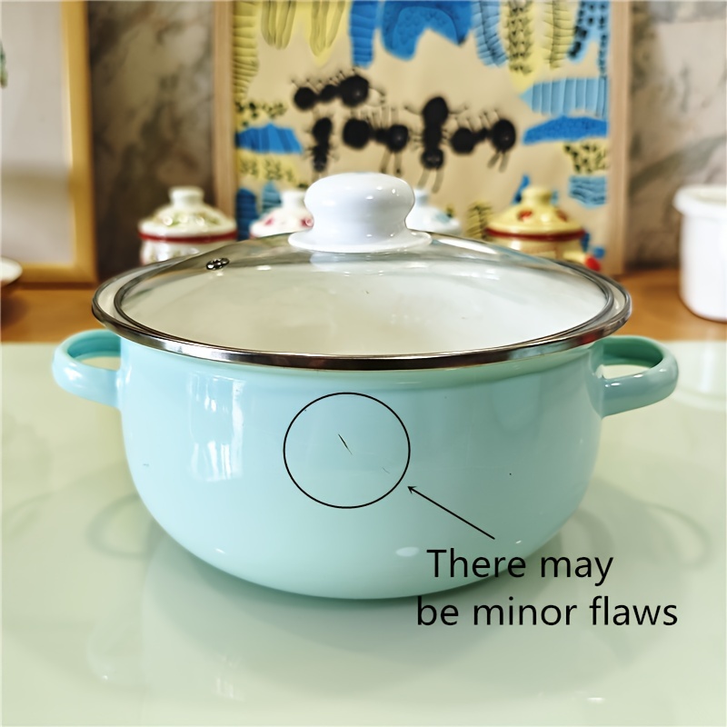   enamel   with lid double handle thickened design 22 24cm mint green soup pot details 15