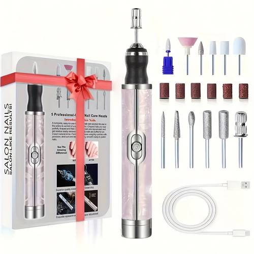 elektrische nagelboormachine - 12 slijpkoppen nagelmachine set, multifunctionele nagelboor, nagel polijstmachine voor dikke nagels, type-c opladen - 180mah capaciteit lithium batterij, professionele 4-snelheden elektrische nagelvijl voor beginners