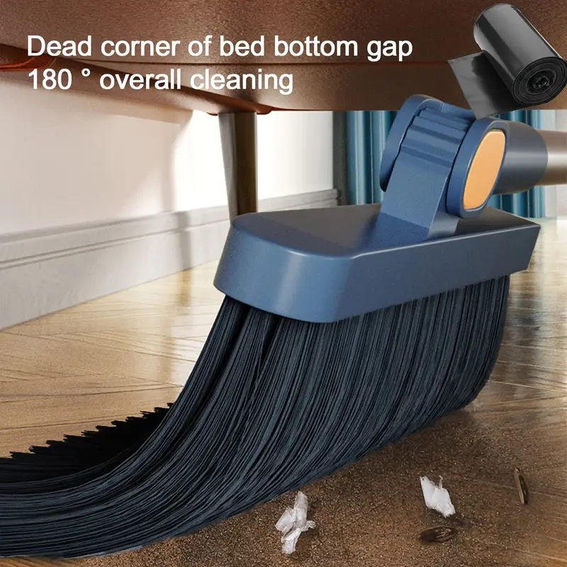 1-roll broom and dustpan combo set with garbage bags - heavy-duty plastic construction, long handle with ergonomic grip & upright stand for hard floors - heavy-duty sweeper and mop alternative for home, office, kitchen, dorm, rv, apartment - space-saving cleaning system with durable plastic broom and dustpan, ideal for hardwood, tile, floors - ideal for home, office, dorm, bathroom cleaning, broom for floor cleaning, retractable broom, broom with dustpan, mini broom, Product details 7