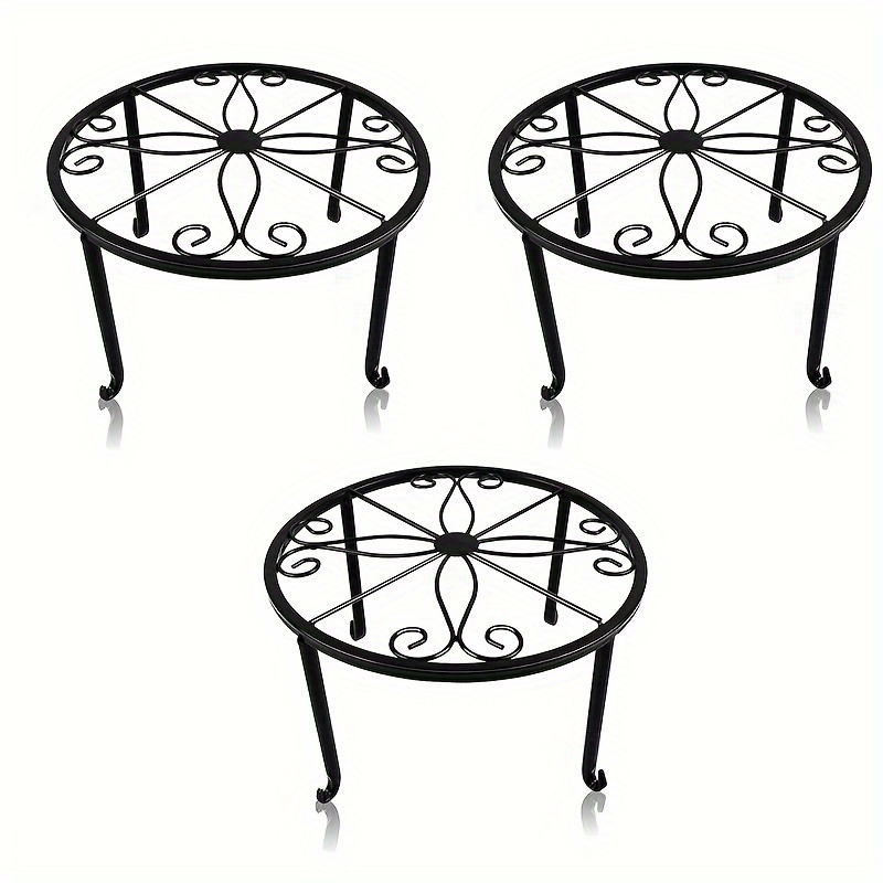 

3pcs Set Black Iron Flower Pot Stand, 9.05" X 4.72", Vintage Style Heavy-duty Metal Garden Planter Holder For Indoor & Outdoor Use