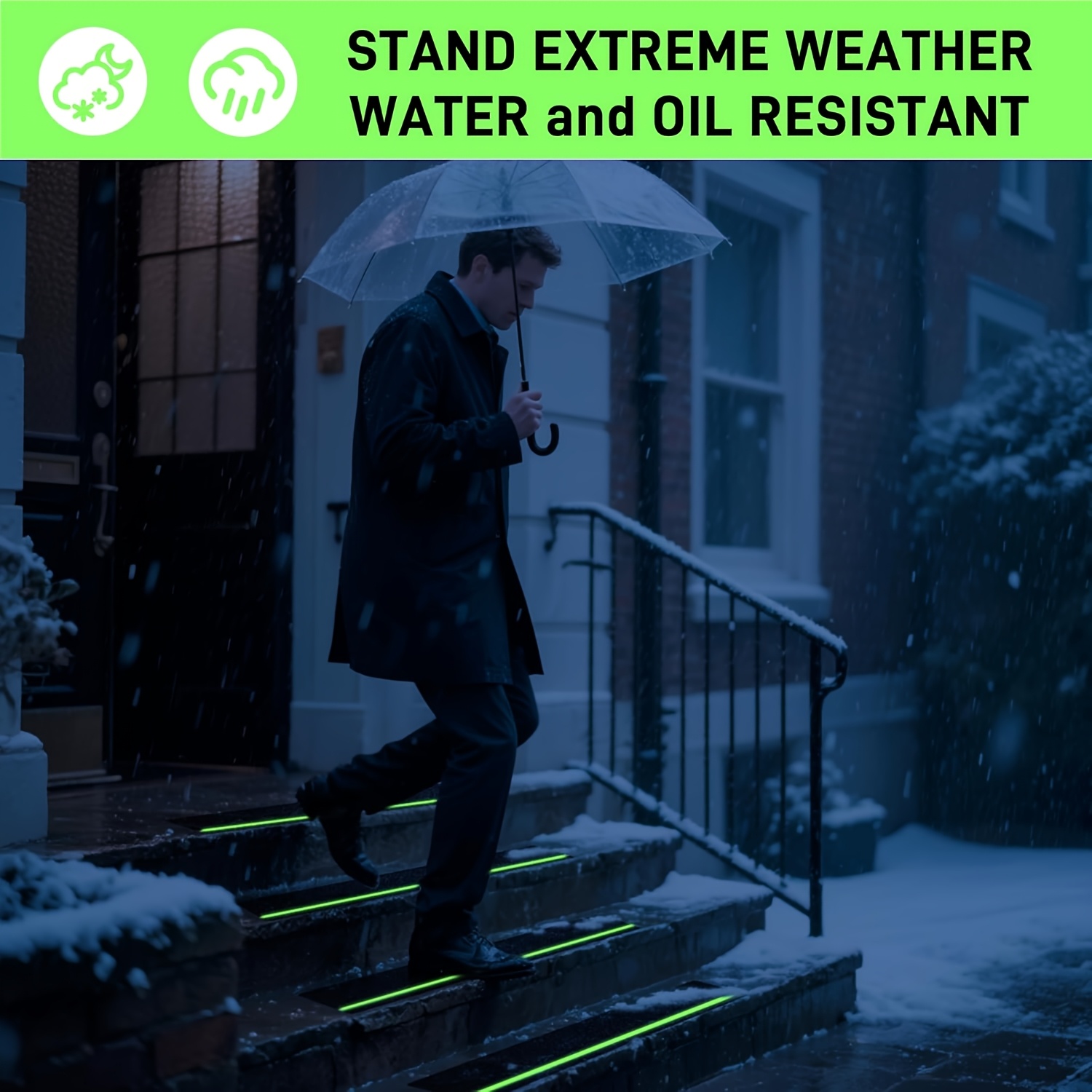 4-12pcs Outdoor Anti-Slip Luminous Treads, with Luminous Stripes, Best Outdoor Anti-Slip Tape, 80 Grit Adhesive Treads, Can Be Used for Winter, Rainy Days Outdoor Stairs Steps with High Adhesion Friction Anti-Slip