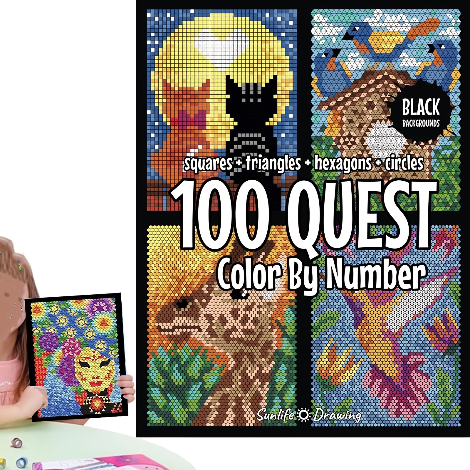 

1pc Quest Color By Numbers: Square + + Hexagon + (black Background): Activity Book For Adults