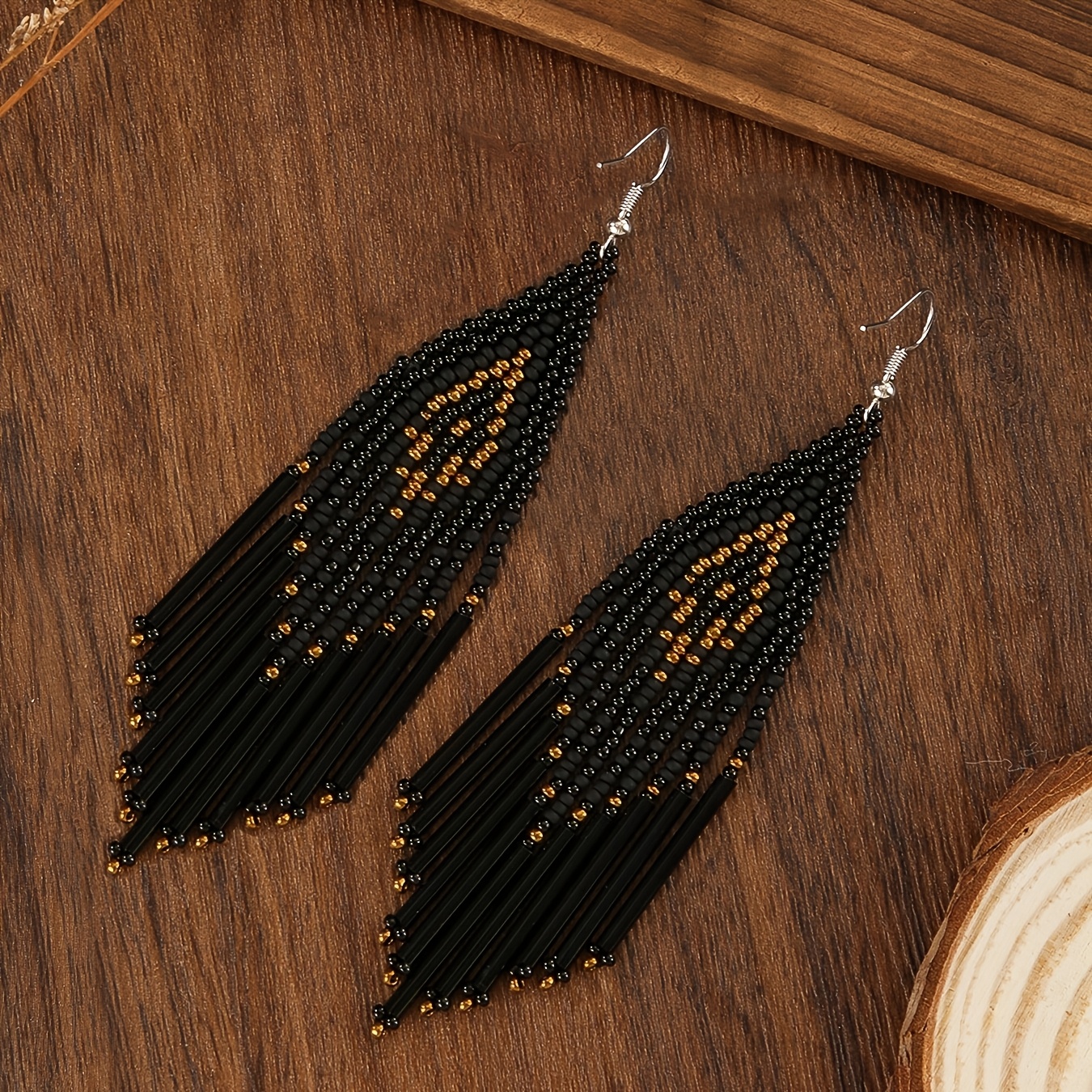 Bohemian Beaded Tassel Drop Earrings, Vintage Inspired