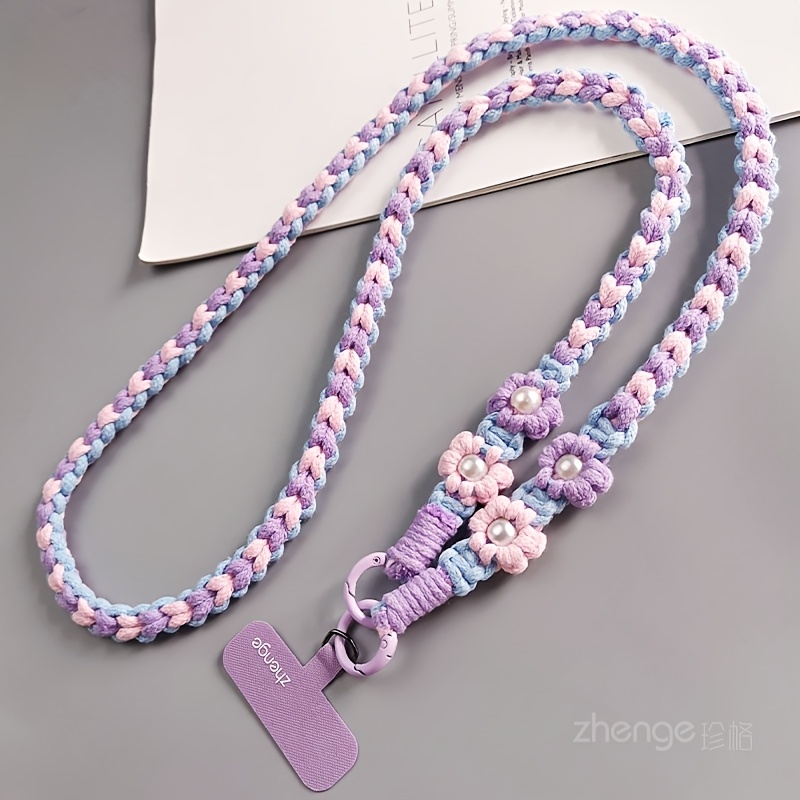 TEMU Handmade Woven Floral Crossbody Phone Lanyard, Outdoor Anti-drop Shoulder Bag For Phone And Camera, Versatile Women's New Item