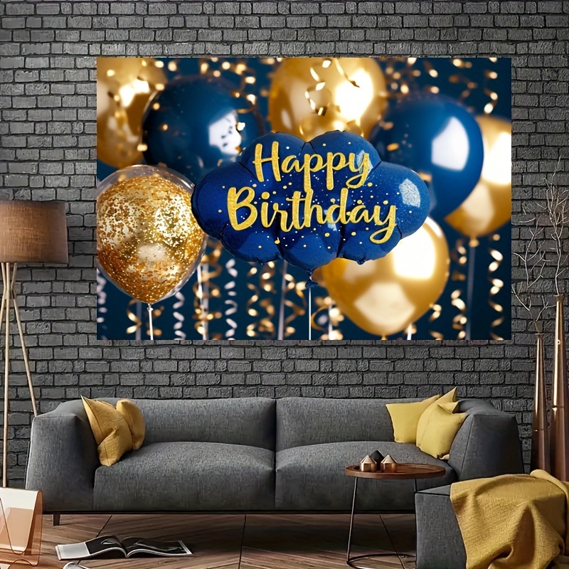 Fondo Cumpleaños Feliz Dorado Globos Diamantes Puntos - Temu