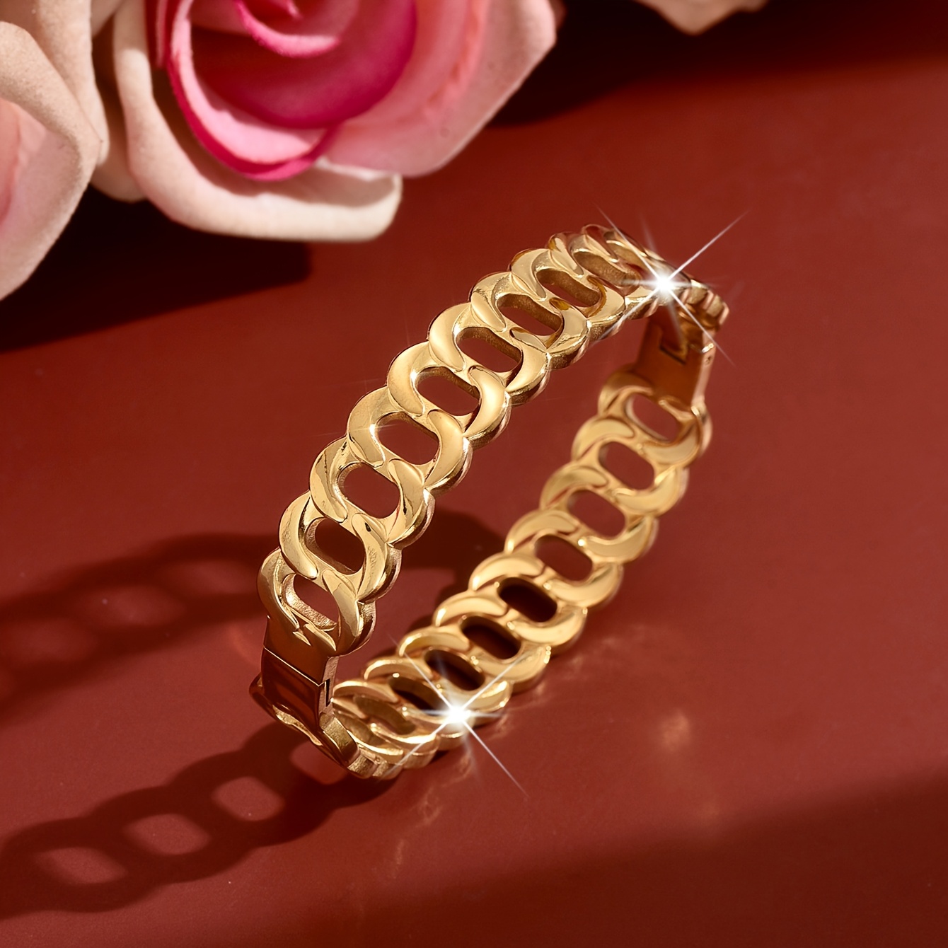 Luxurious Stainless Steel Bangle with Oval Links