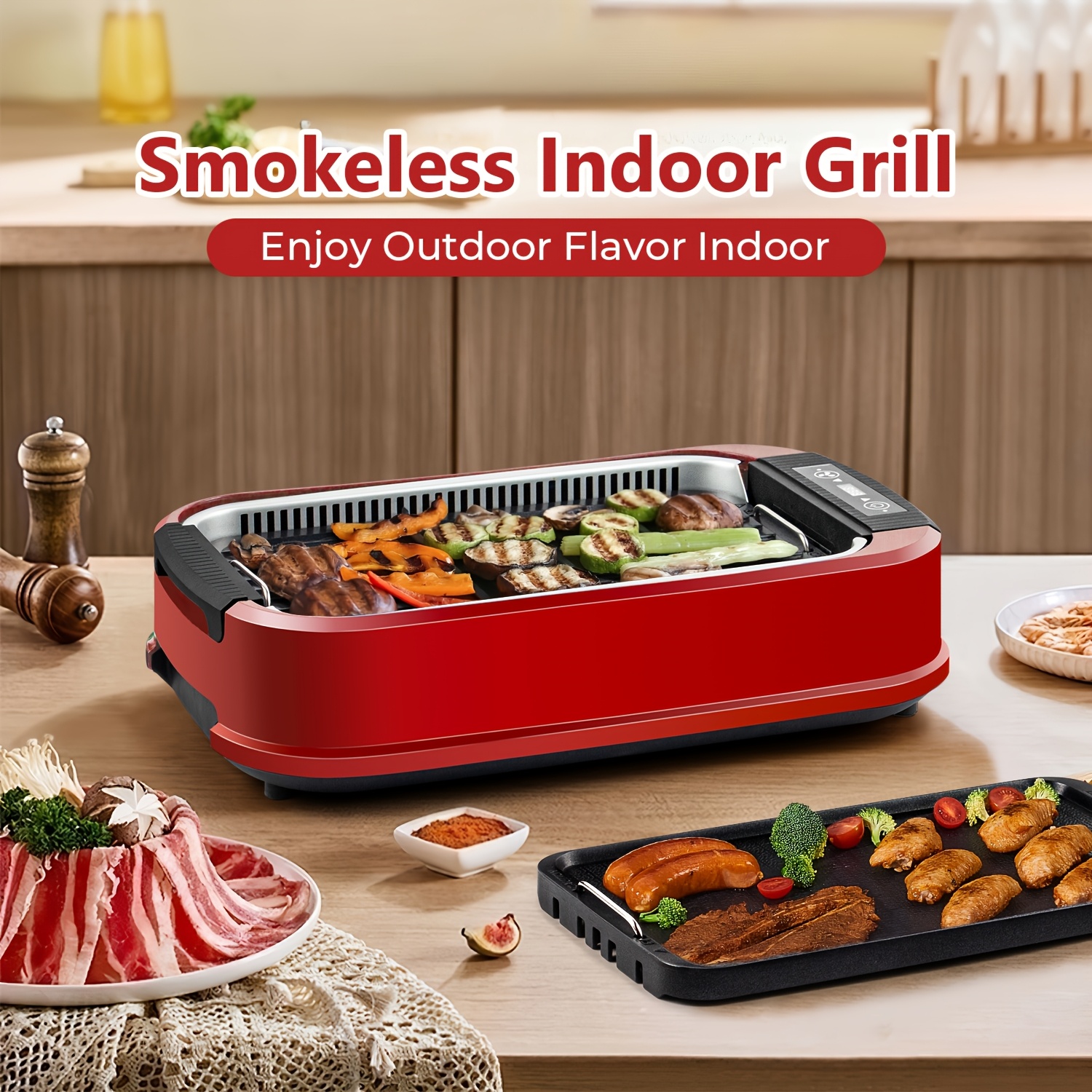   1500w smokeless grill electric indoor grill korean bbq grill with led smart display tempered glass lid non stick removable grill griddle plate for halloween gift christmas gift   time black friday pre discount