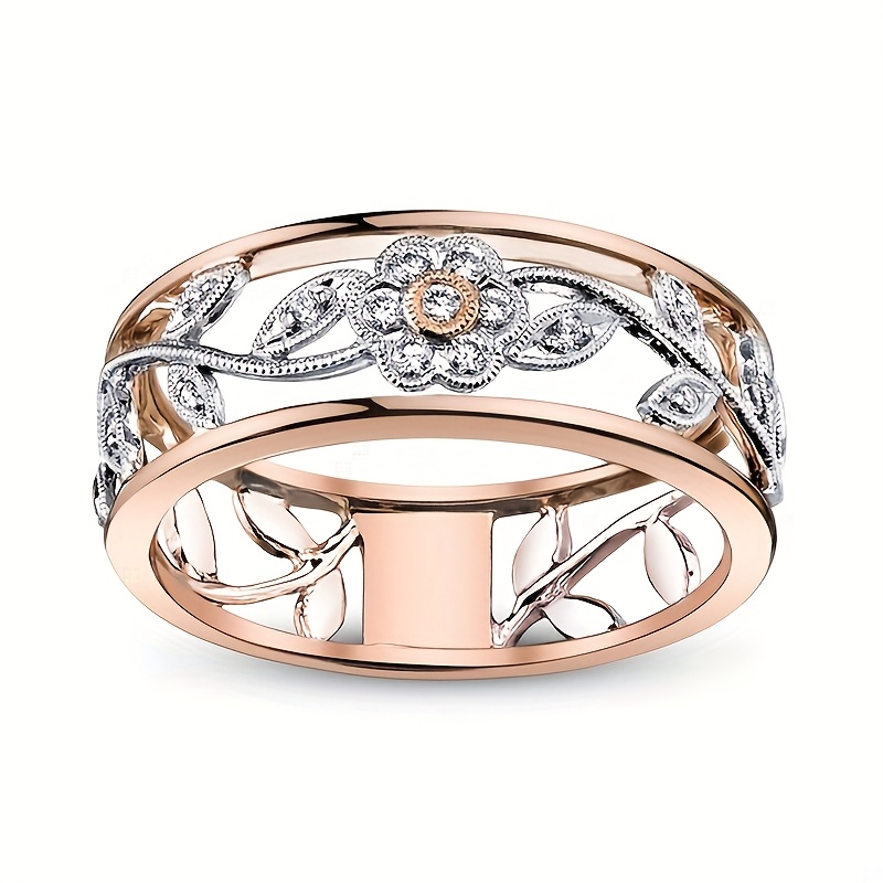 Image of 1pc Women's Fashion Wide Band Ring, Elegant Synthetic Synthetic Zirconia Flower Hollow-out Ring For Daily Wear And Party Jewelry