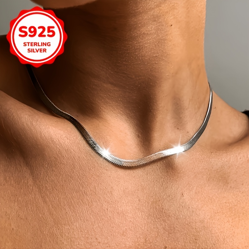 925 Silver Hypoallergenic Flat Snake Bone Blade Necklace