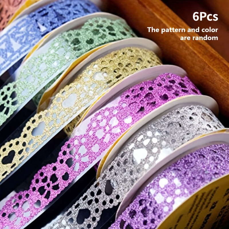 

6pcs Glitter Lace Washi Tape Set, Pvc Self-adhesive Decorative Masking Tape For Diy Crafts, Scrapbooking & Gift Wrapping