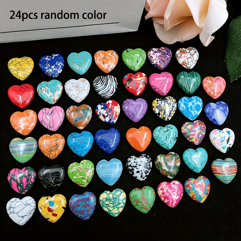 Image of 24 Random Color Heart-shaped Stress Stones, Vibrant Rainbow Heart Pattern, Thumb Mini Stones, Ideal For Yoga Meditation, Gift, , Christmas, Valentine's Day, And New Year's Gift